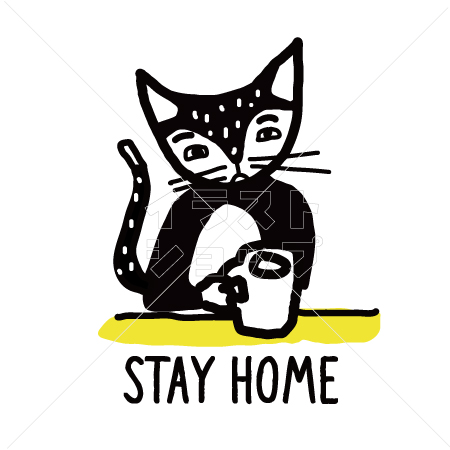 Stay Home　コーヒーを飲む猫　イラスト