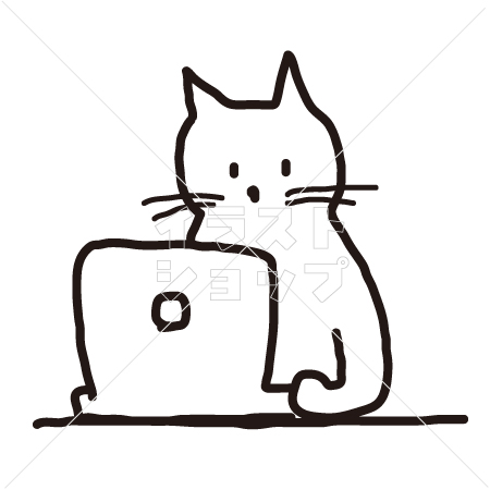 テレワークする猫　イラスト